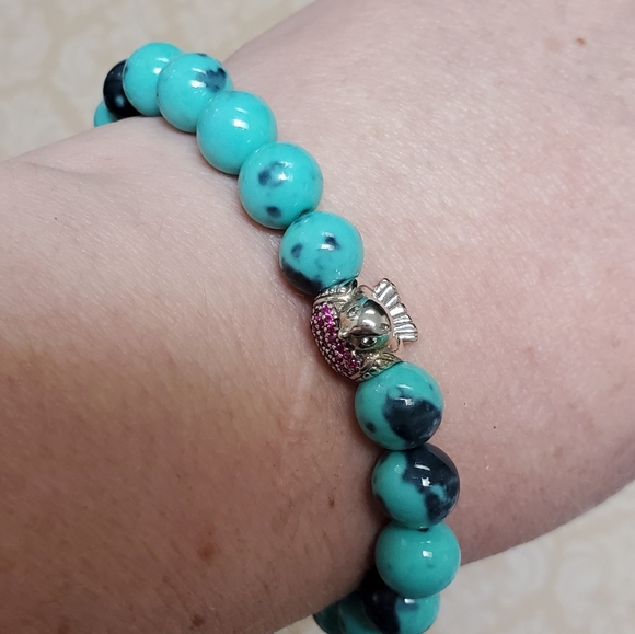 Robin Heart Pink Rhinestone Bead in Robins Egg Jade Design Robin Spring - Picture 8 of 10